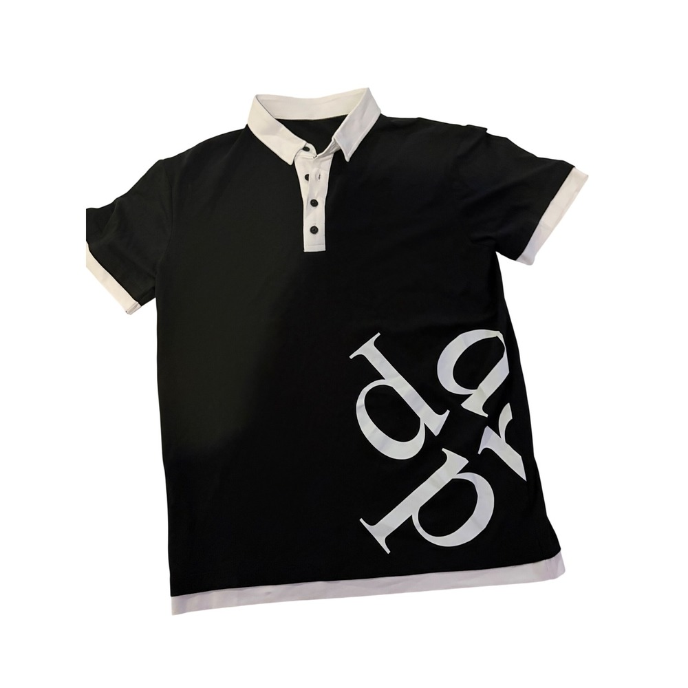 Leif Nelson Black Edition Mens Premium Knit Polo Shirt Graphic Print Black White